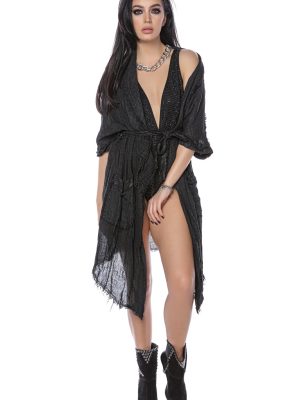 LHW CARDIGAN 4B SYSPI Linen Gauze Black - imagine 8