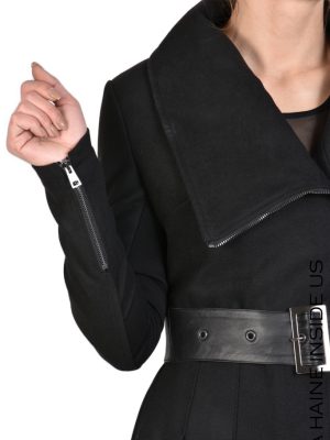 TESAL COAT Cloth & Nappa Leather Black - imagine 3