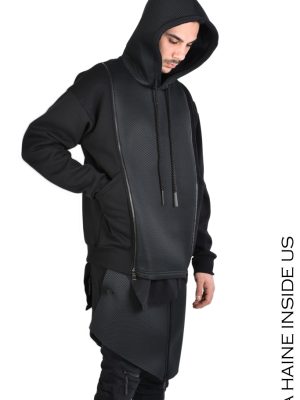 SANGUE SWEATER Oversize Gauze Fleece & Net Black WITH PRINT - imagine 6