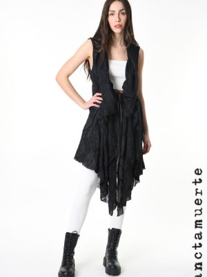 Gilet asimetric cu coulisse pe rever - Lână pliată imprimată - imagine 8